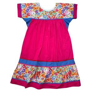 70's Vintage Maj Honolulu Maxi Dress Size Women's Large Floral Pink Made In USA